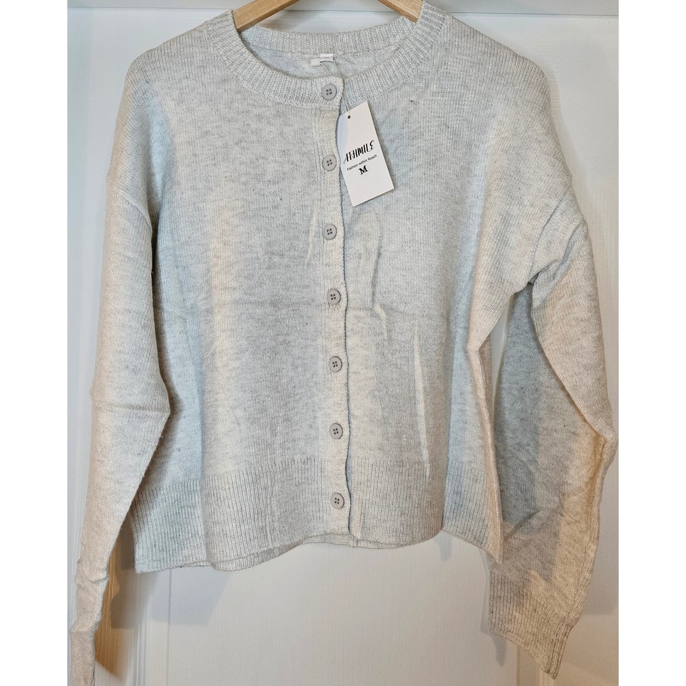 Athmile Womens Light Gray Button Front Knit Cardigan Sweater Size M New